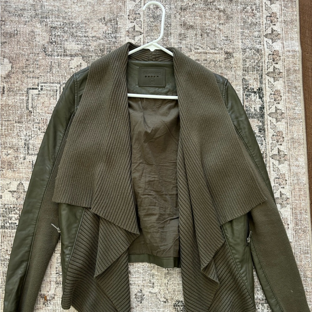Blank NYC Olive Green Jacket with Ribbed sweater collar